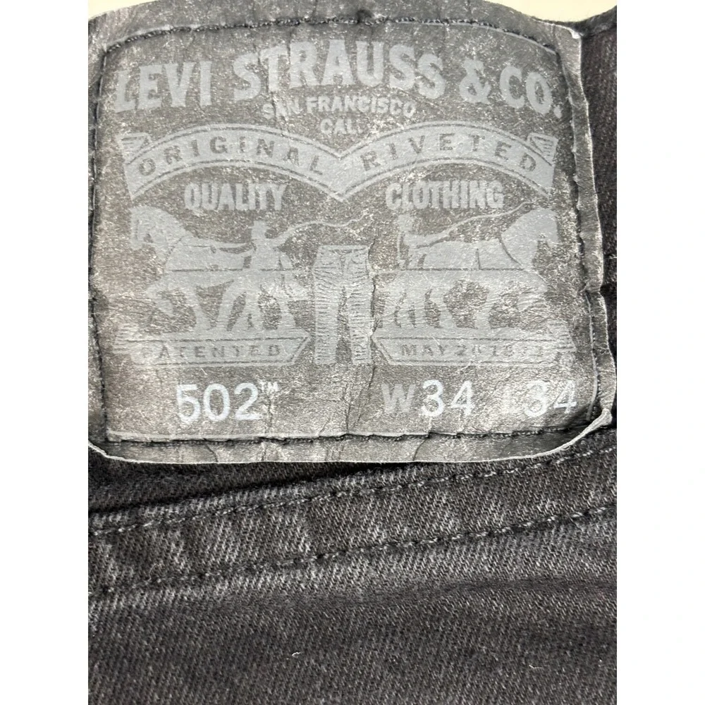 Levis 502 Regular Taper Jeans Mens 34x34 Black Water Less Denim Pants